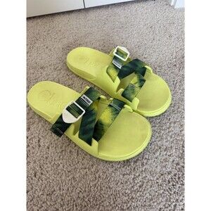 Chaco Chillos Slide Sandals Neon Green Yellow Tie Dye Strap Womens W11